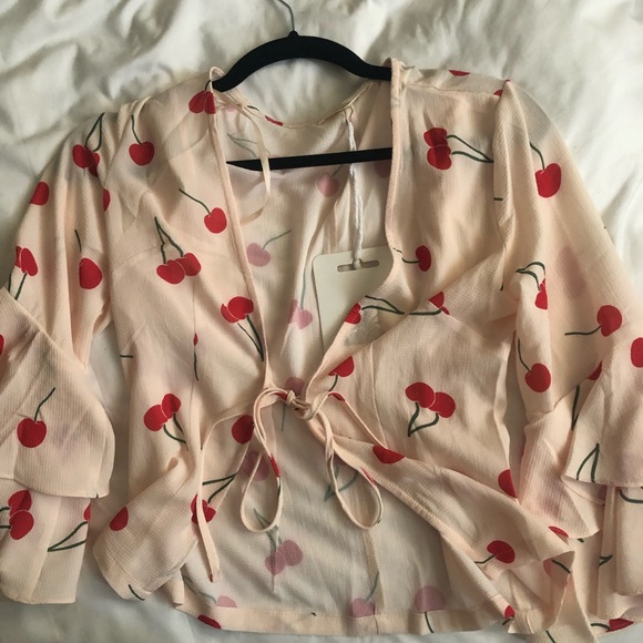 Robbi Cherry on Top Deep V Bell Sleeved Top - Picture 2 of 2